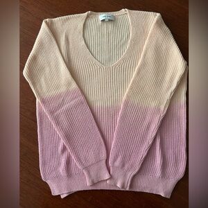 Dip-Dye V-Neck Sweater in Salmon Pink & Lavender